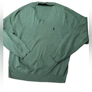 Polo Ralph Lauren Mens XXL Jade Green V Neck Pima Cotton Sweater